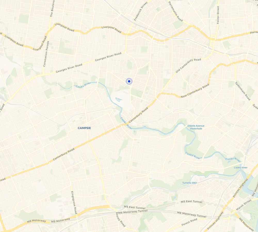 Map of the Ashbury service area and the surrounding Inner West, showing Ashbury and the nearby streets we cover.