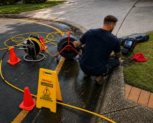 Plumber checking a blocked drain on a Ashbury job